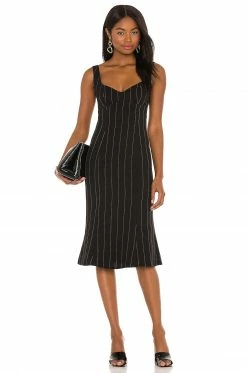Song Of Style Honor Midi Dress In Black Pinstripe