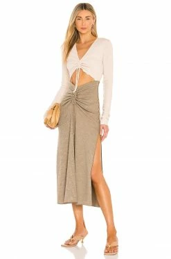 Song Of Style Ezra Midi Dress In Ivory & Green