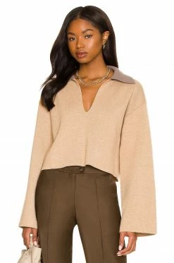 Song Of Style Rayan Polo Pullover In Camel & Brown