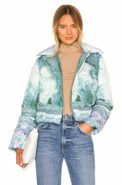 Song Of Style Ezi Puffer Jacket In Blue Landscape