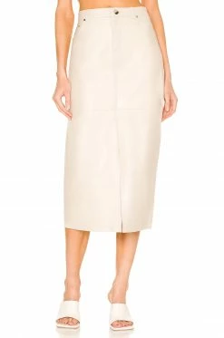 Song Of Style Marie Leather Midi Skirt In Cream