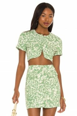 Song Of Style Gala Top In Green & Ivory