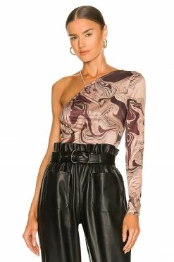 Song Of Style Etney Bodysuit In Brown Marble