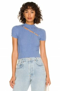Song Of Style Kylin Short Sleeve Sweater In Ocean Blue